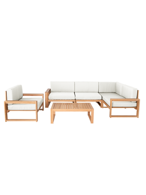 Tuinlounge eiken met witte kussens, complete loungeset vrijstaand