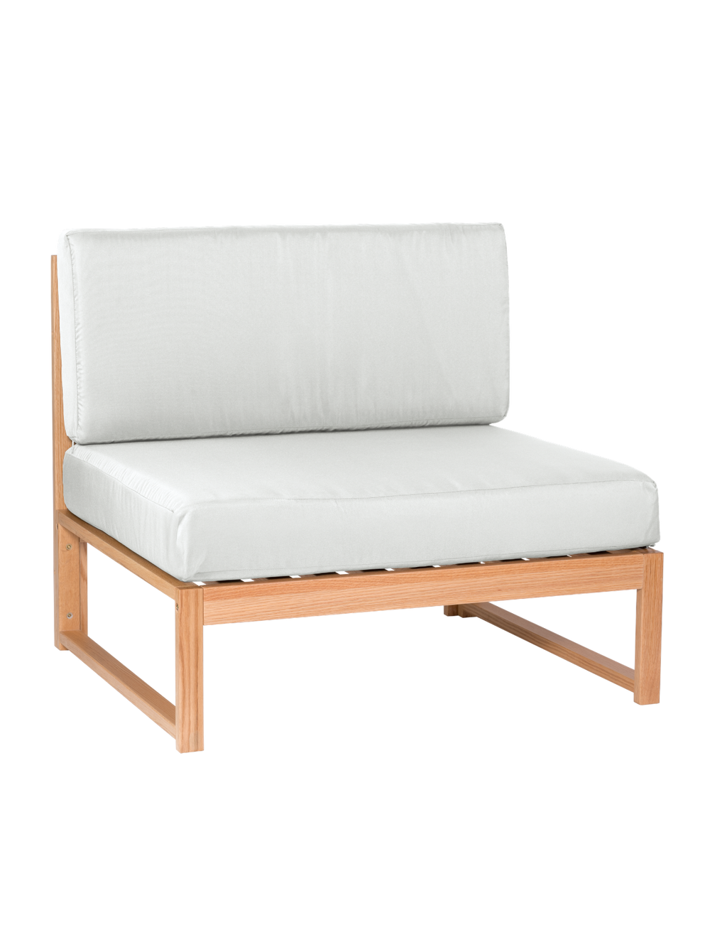Los middenmodule van de tuinlounge van eiken met crèmewitte kussens zonder armleuningen, vrijstaand