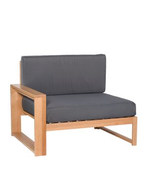 Tuinlounge-eindstuk rechts van eiken met antracietkleurige kussens en een zijdelingse armleuning, vrijstaand