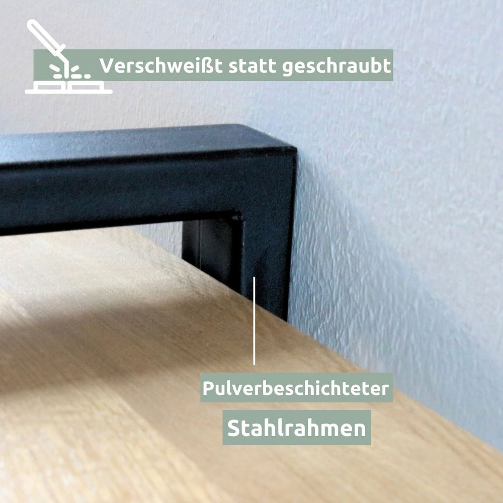 Gelast stalen frame van het eikenhouten wandrek zonder schroeven, close-up