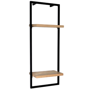 Wandrek High van eiken naturel met zwart metalen frame en twee rechte legborden, vrijstaand