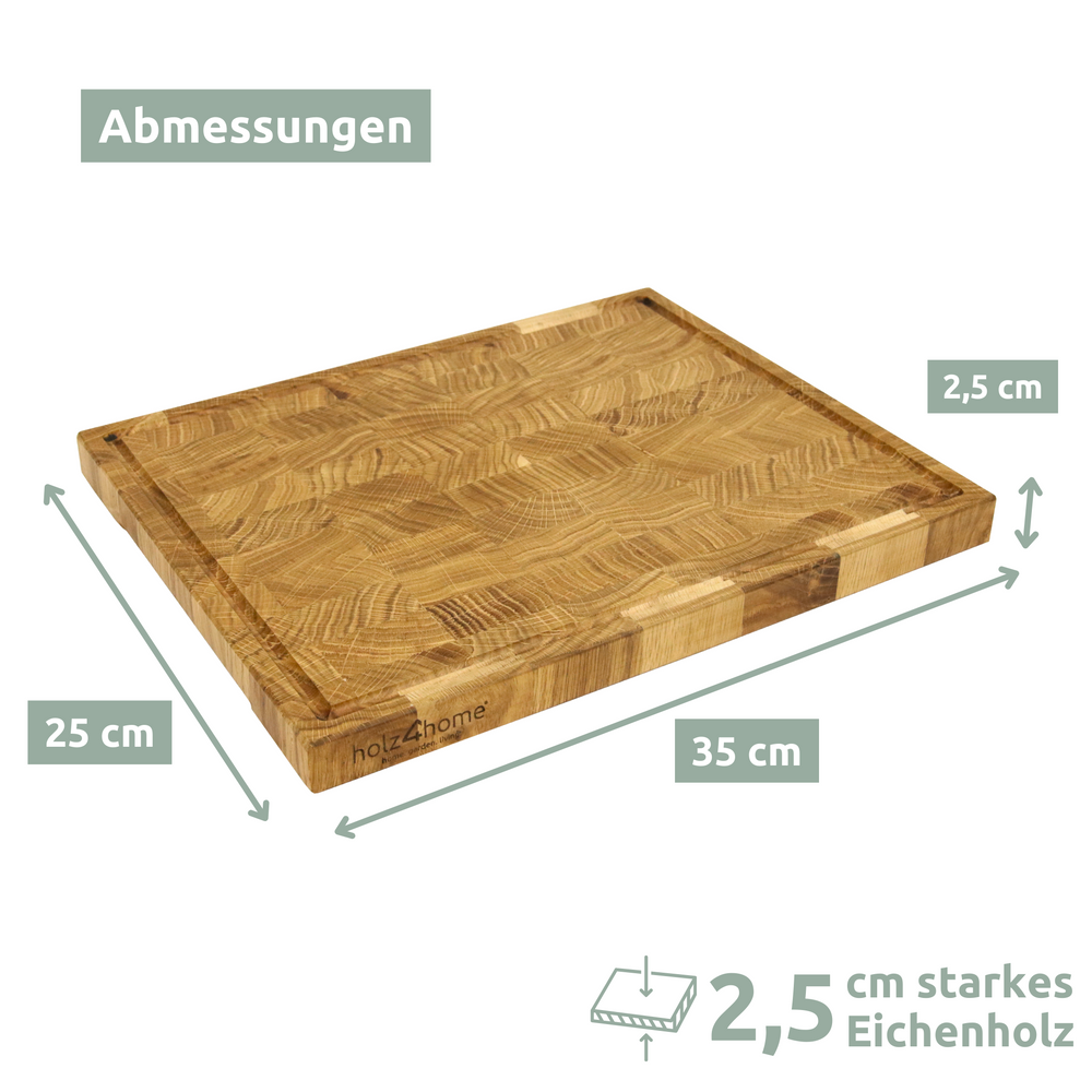 Maattekening snijplank eiken, 35 x 25 cm, 2,5 cm dik kopshout