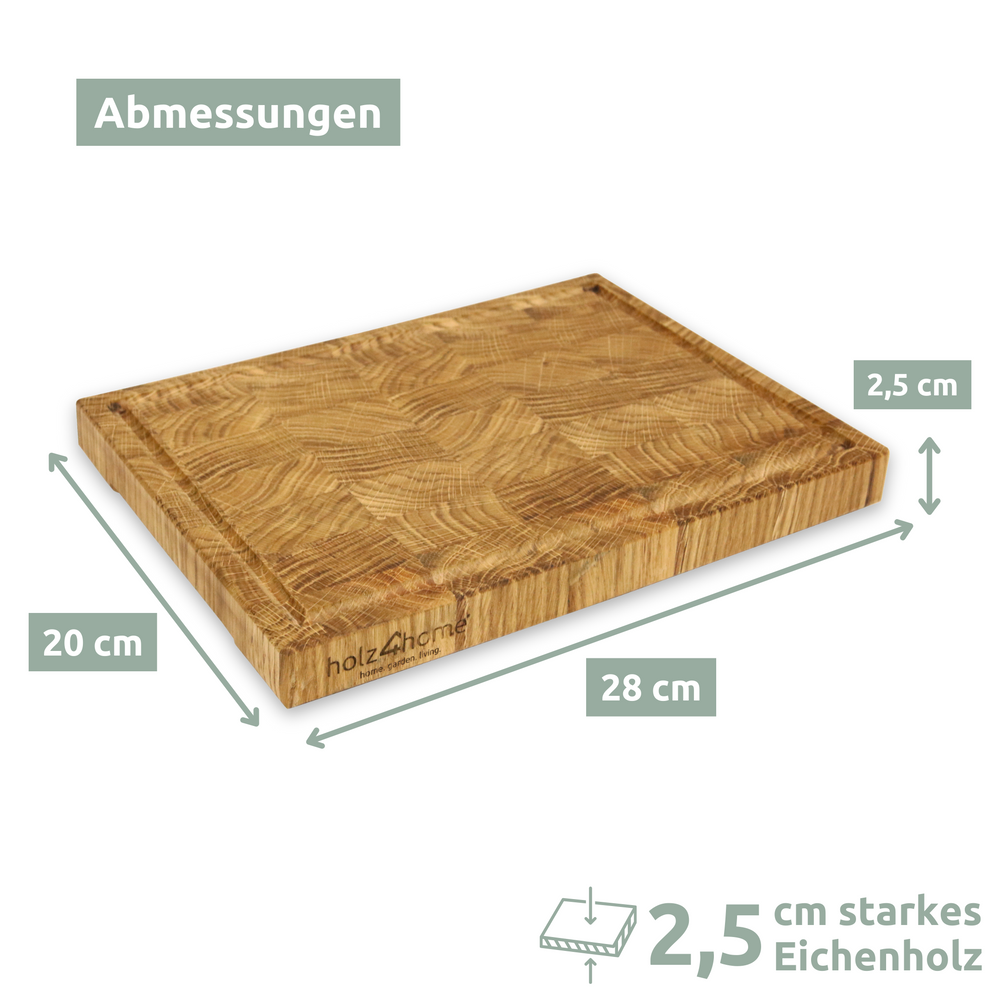 Maattekening snijplank eiken, 28 x 20 cm, 2,5 cm dik kopshout