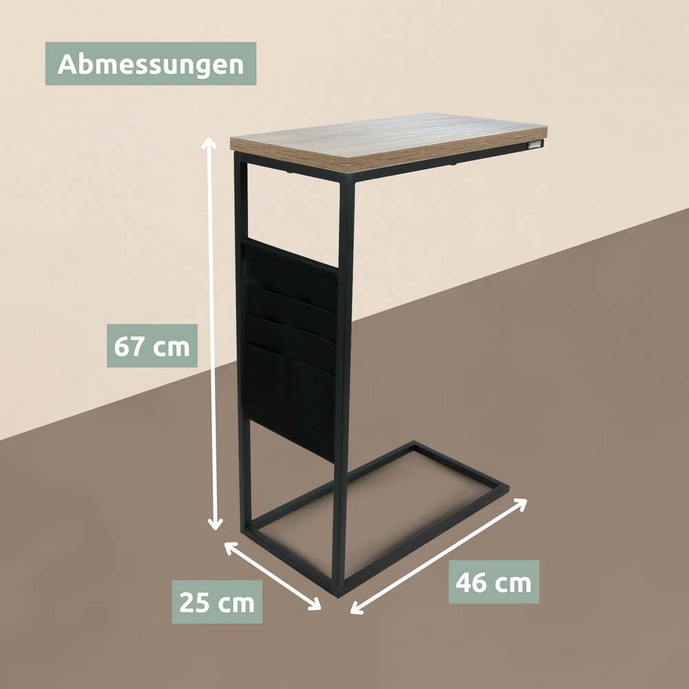 Maattekening bijzettafel Sonoma eiken met krantenzak, 67 cm hoog, 46 cm breed
