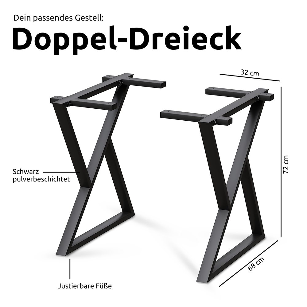 Zwart poedergecoat dubbel driehoek-tafelonderstel van metaal met verstelbare voetjes