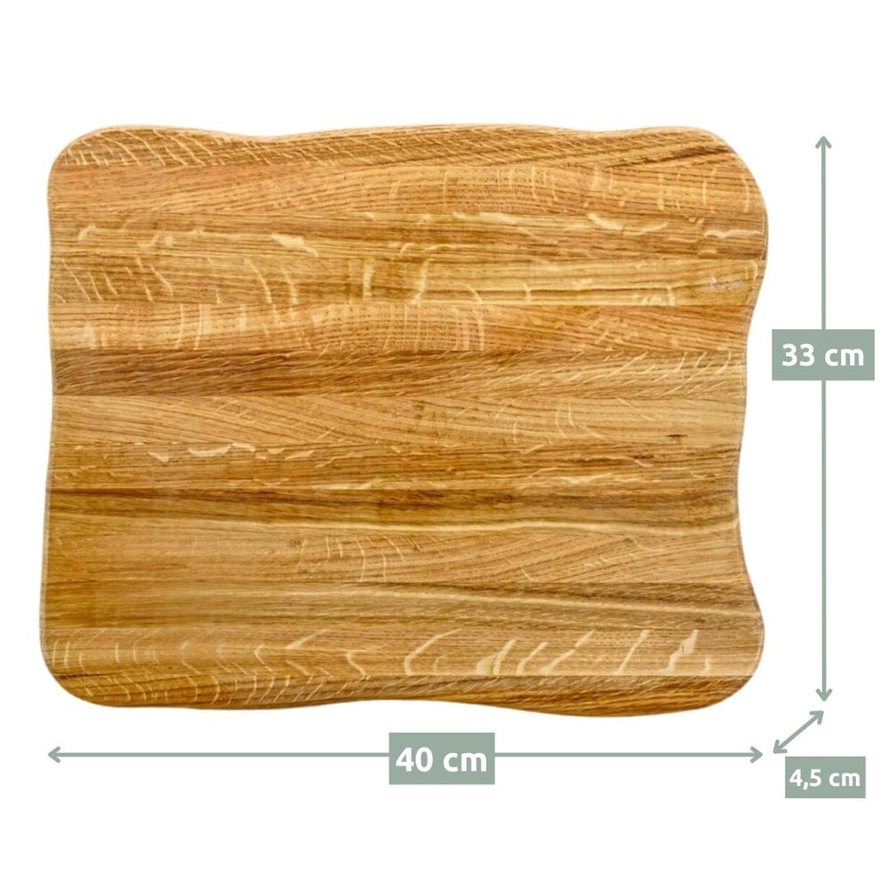 Maattekening lichte La Madera snijplank Top van eikenhout, 40 cm breed, 33 cm diep, 4,5 cm dik