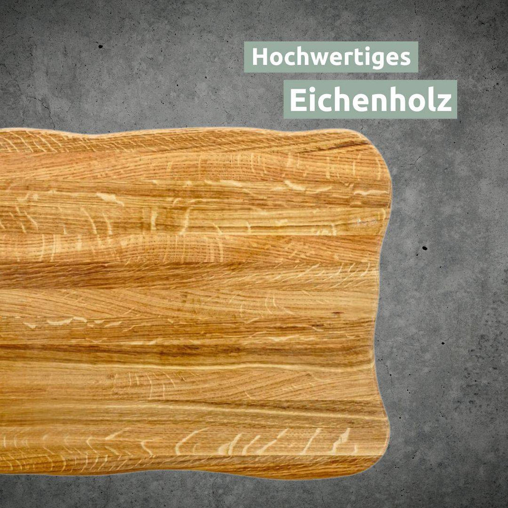 Close-up van de levendige lichte eikenhoutnerf met spiegeleffect op de La Madera snijplank Top