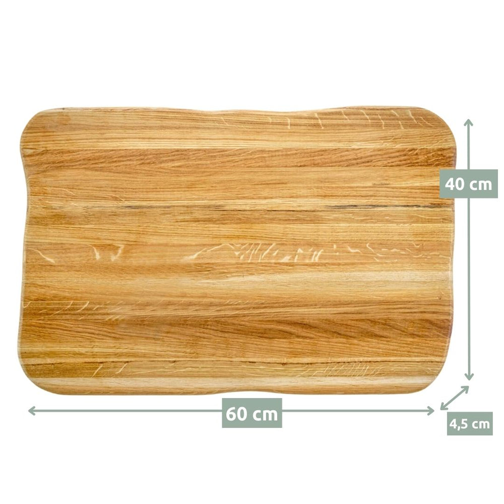 Maattekening steakplank Master van licht eikenhout: 60 cm breed, 40 cm diep, 4,5 cm dik