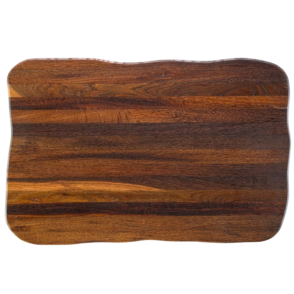 La Madera steakplank Master van eikenhout, donker geolied, bovenaanzicht op gestreepte nerf met boomstamrand