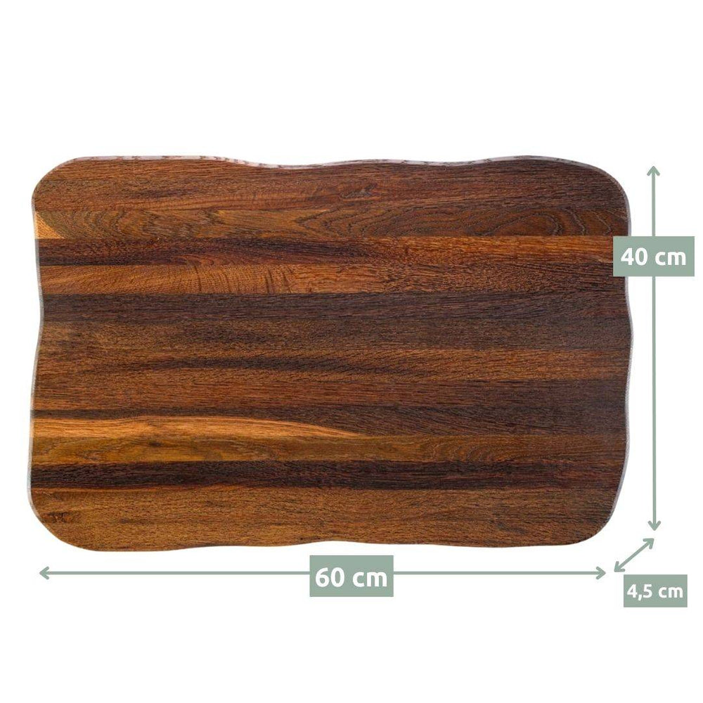 Maattekening steakplank Master van eikenhout: 60 cm breed, 40 cm diep, 4,5 cm dik
