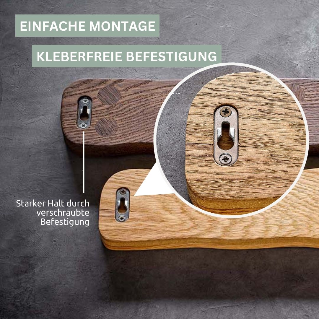 Messenstrip La Madera: lijmvrije schroefbevestiging met sleutelgat in detail