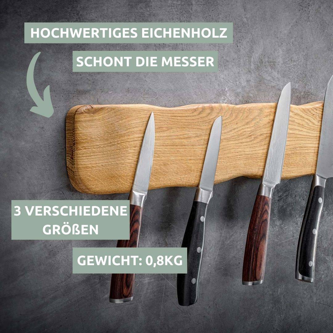 Messenstrip La Madera van licht eikenhout met vier magnetisch bevestigde messen