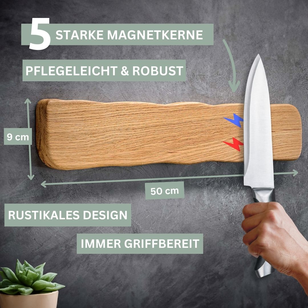 Maattekening messenstrip La Madera licht eiken, 50 cm lang, 9 cm hoog, vijf magneten