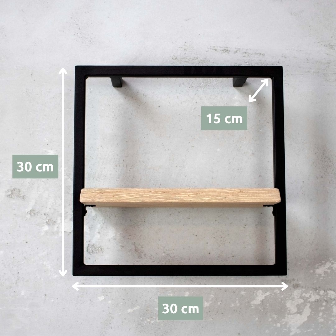Maattekening wandrek Small met zeer lichte plank van eikenhout: 30 cm breed, 30 cm hoog, 15 cm diep