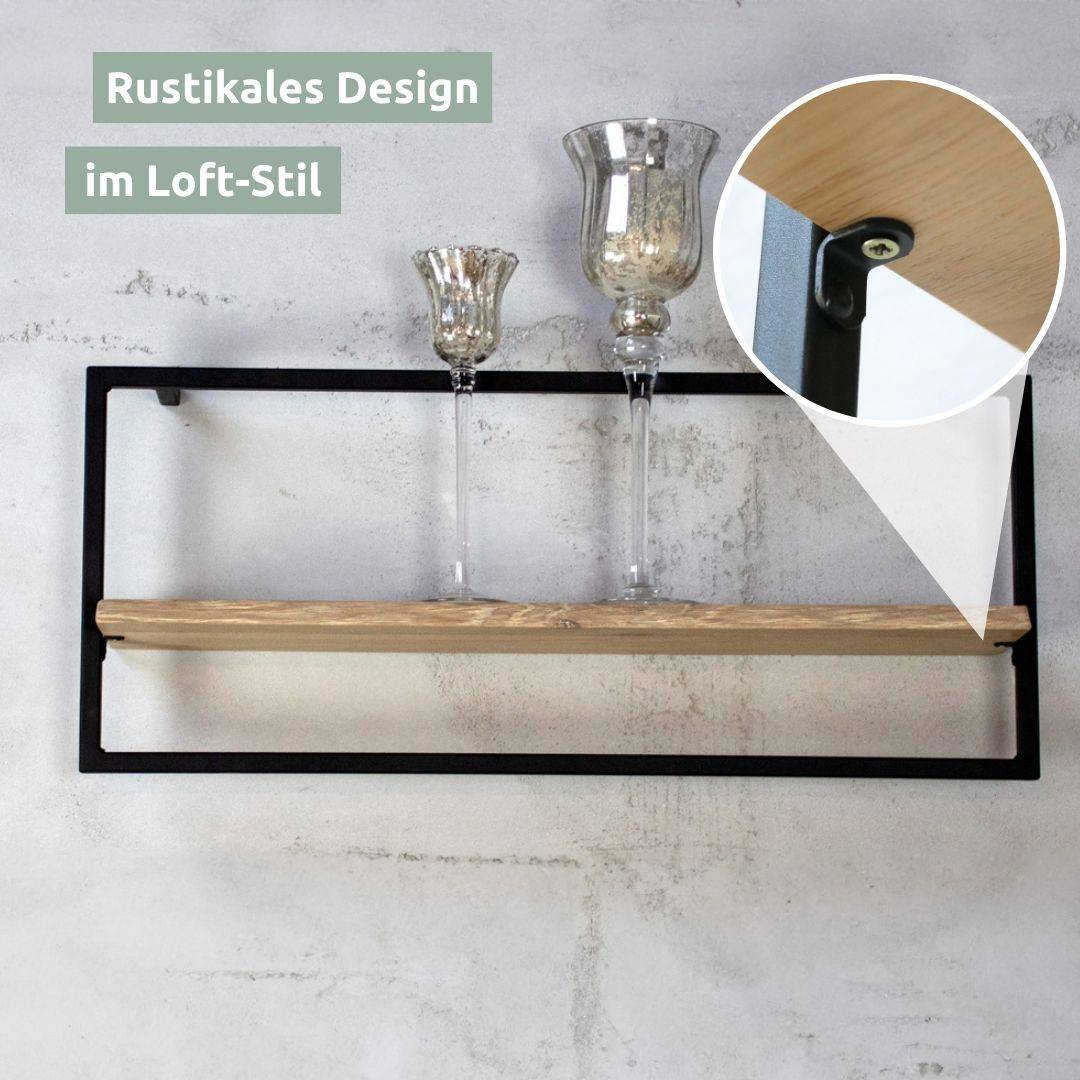 Wandrek long lichtgrijs met boomstamrand in loft-stijl, gedecoreerd met twee kaarsenglazen