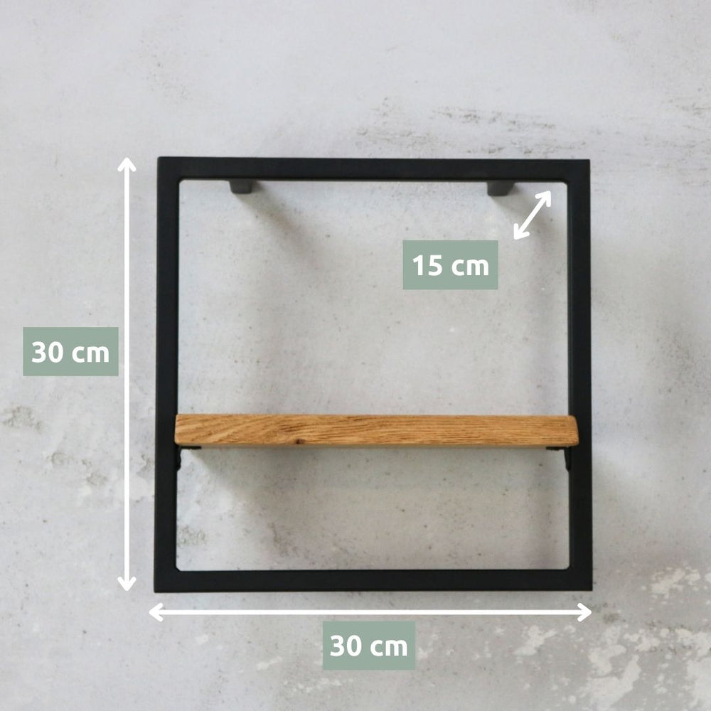 Maattekening klein wandrek Small met boomstamrand, 30 x 30 x 15 cm, naturel geolied eiken
