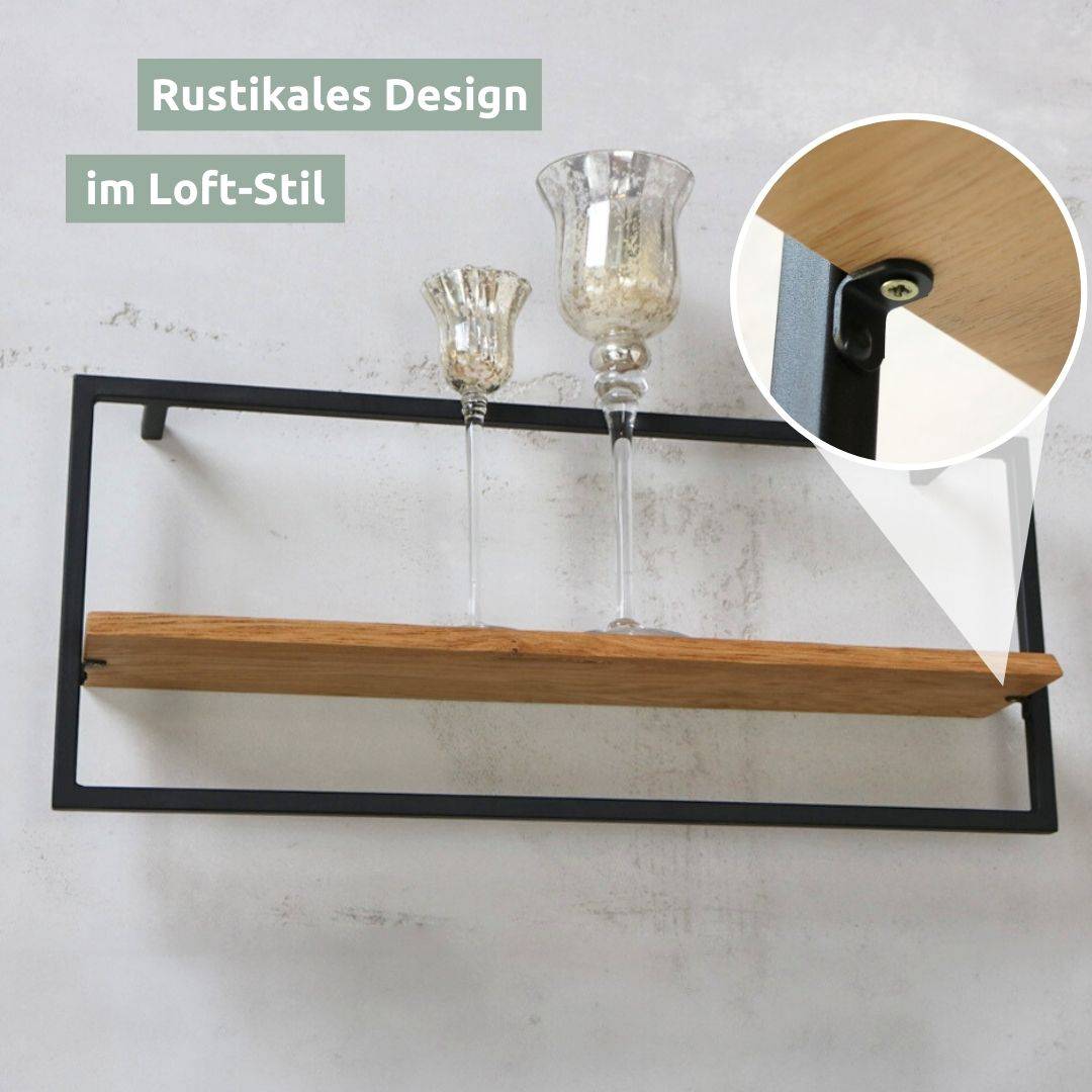 Wandrek long naturel met boomstamrand in loft-stijl, gedecoreerd met twee zilveren kaarsenglazen