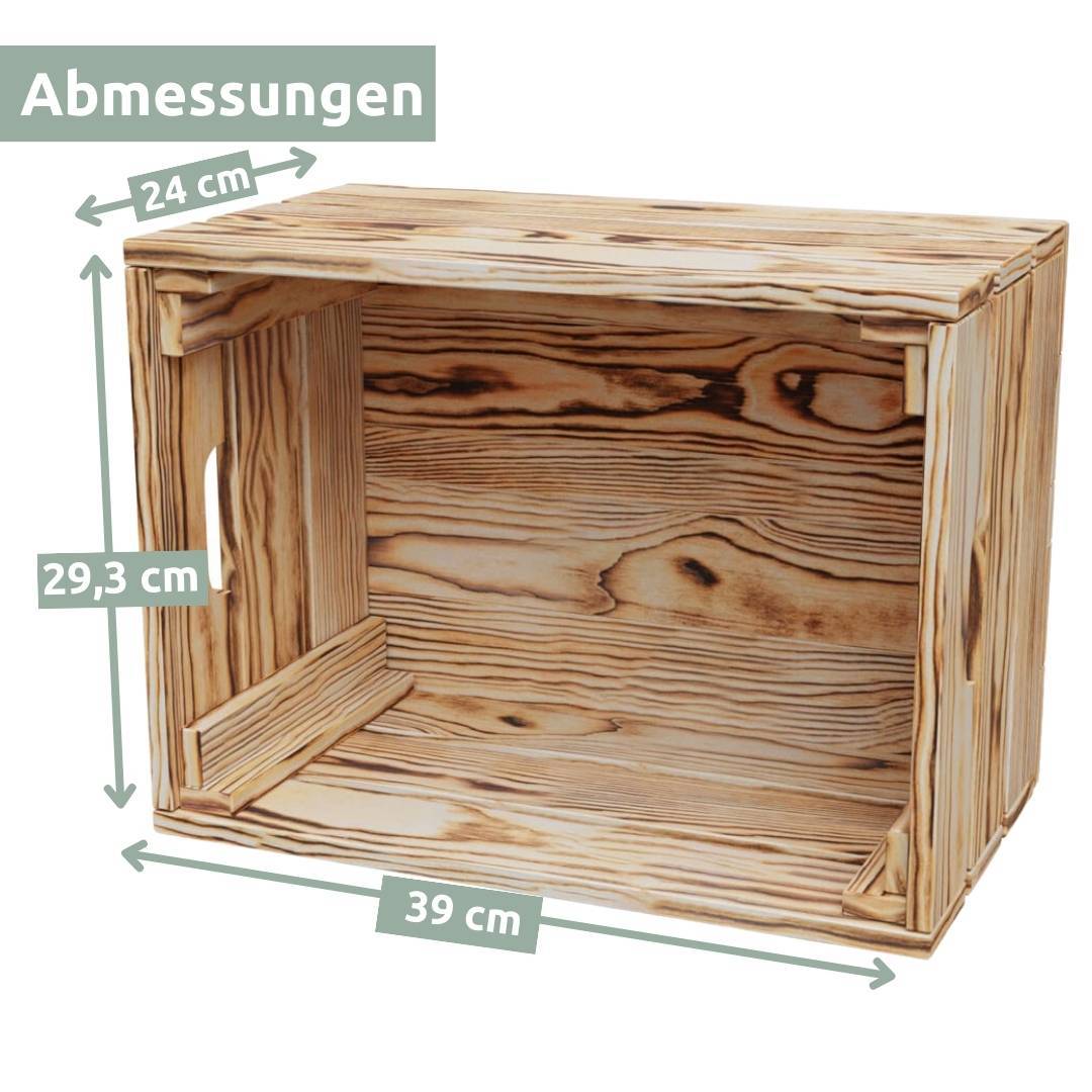 Maattekening houten kist geflambeerd maat L: 39 cm breed, 24 cm diep, 29,3 cm hoog