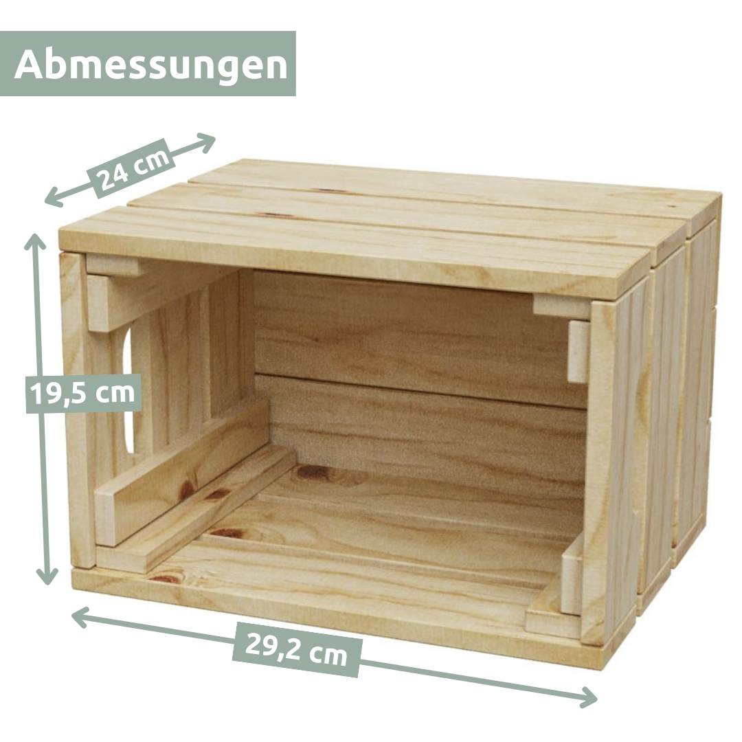 Maattekening kleine houten kist naturel, 29,2 cm breed, 19,5 cm hoog, 24 cm diep