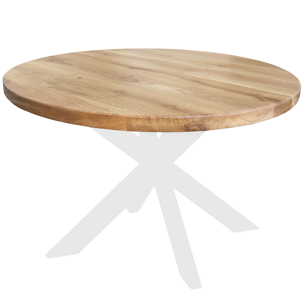 Rond tafelblad van massief eikenhout, geolied, zijaanzicht van de tafelrand