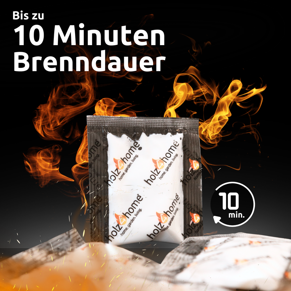 Brandend aanmaakzakje met vlammen, tot 10 minuten brandduur